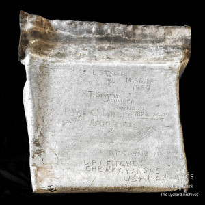 Graffiti on salvaged roof lead