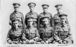 Postcard of soldiers including 6th Lord Bolingbroke at Sutton Veny, 1917