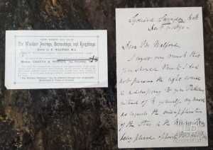 Letter from Henry 5th Viscount Bolingbroke to Mr Walford of Windsor Peerage, 1890