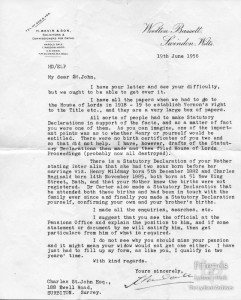 Letter to Charles St.John from Bevir & Sons Solicitors, 1956