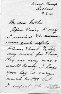 Letter from Charles St.John to Lady Bolingbroke August 1915