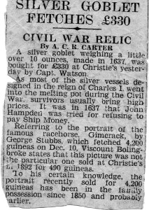 Newspaper cutting - relating to Bolingbroke paintings sale, 1943
